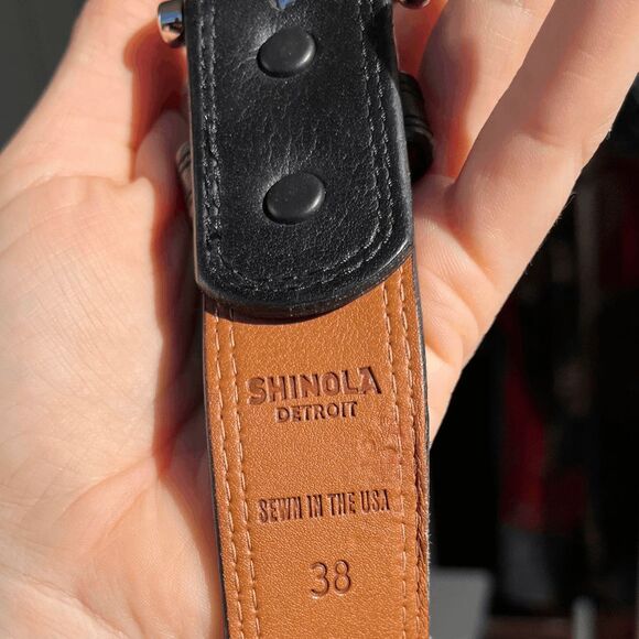 Shinola Detroit 1.5" Double Stitch Leather Belt Black SZ 38 USA - Picture 3 of 8